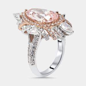 Pre Owned 5 cts Marquise, Pear, Round Lab Grown Diamonds 18k Two Tone Gold Ring Size 52