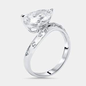 Pre Owned 3.2 cts Pear, Round Lab Grown Diamonds 18k White Gold Ring Size 52