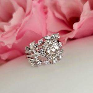 Pre Owned 2.6 cts Oval Lab Grown Diamond 14k White Gold Engagement Rings Set Set Size 52