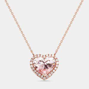 Pre Owned 3.8 Cts Pink Heart, Round Lab Grown Diamonds 18k Rose Gold Necklace