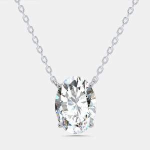 Pre Owned 3 cts Oval Lab Grown Diamonds 18k White Gold Necklace