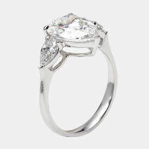 Pre Owned خاتم ألماس مصنع في المختبر بوزن 3.4 قيراط بقطع إجاصة مصنوع من الذهب الأبيض عيار 18 بمقاس 54.