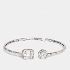 Elegant Multi Shape Diamonds 1.44 cts 18k White Gold Open Cuff Bracelet 17