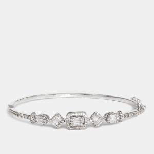 Classy Baguette and Round Diamonds 1.31 ct 18k White Gold Bracelet 16.5