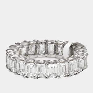 Elegant Emerald Cut Diamond 5.82 cts 18k White Gold Eternity Ring Size 54