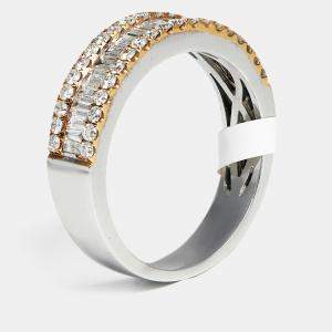 Classic Baguette Round Diamond 1.06 ct 18k Two Tone Gold Ring Size 55