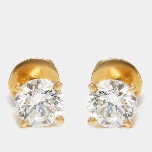 Daily Wear Elegant Solitaire Diamonds (0.78 ct) 18k Yellow Gold Stud Earrings