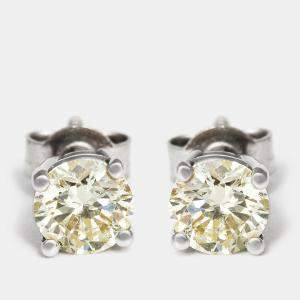 Daily Wear Elegant Solitaire Diamonds (1.06 ct) 18k White Gold Stud Earrings