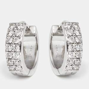 Sparkling Diamond 0.60 cts 18k White Gold Hoop Earrings