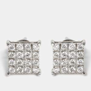 Square 18k White Gold Diamond 0.36 cts Stud Earrings