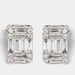 18k White Gold Baguette and Round Cut Diamond 0.63 cts 18k White Gold Stud Earrings