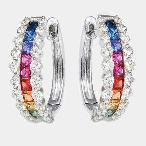 Elegant Multi Colored Stones Diamond 18k White Gold Earring