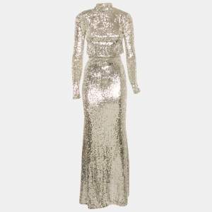 Pre Owned The New Arrivals By Ilkyaz Ozel Silver Sequin Embellished Mesh Maxi Dress M