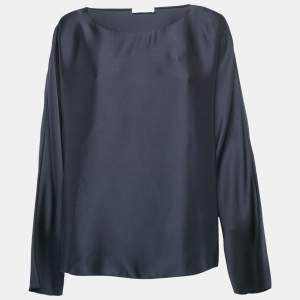 The Row Navy Blue Satin Silk Loose Fit Blouse S 