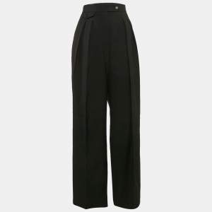 The Row Black Wool Pleated Straight Leg Trousers M
