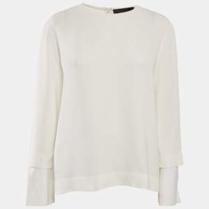 Pre Owned The Row White Crepe Long Sleeve Blouse M