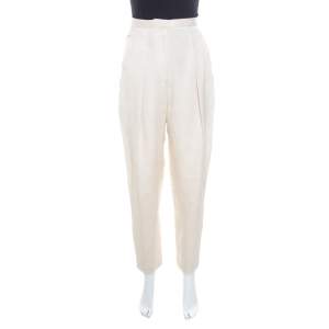The Row Cream Floral Embossed Jacquard High Waist Trousers S