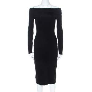 The Row Black Stretch Knit Off Shoulder Nania Dress XS