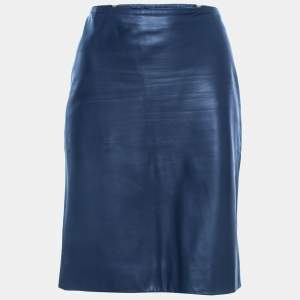 The Row Navy Blue Leather Zip Detail Short Skirt M