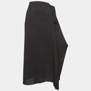 The Row Black Wool Blend Draped Mid-Length Skirt M