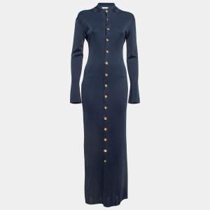 The Row Navy Blue Jersey Carmela Button-Front Shirt Dress S