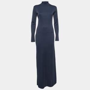 The Row Navy Blue Knit Turtleneck Alicho Maxi Dress XS