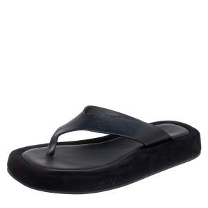 The Row Black Leather Ginza Thong Sandals Size 39