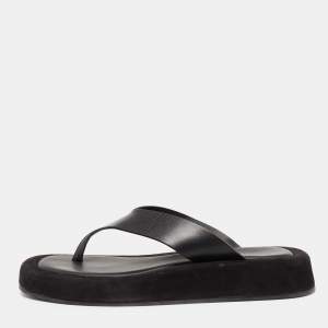The Row Black Leather And Suede Ginza Thong Sandals Size 37