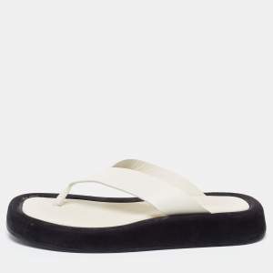 The Row White /Black Leather and Suede Ginza Thong  Flats Size 39