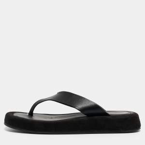 The Row Black Leather Thong Flat Slides Size 37