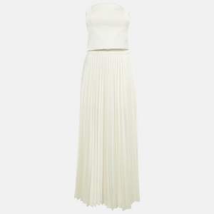 Pre Owned The Soraya Off White Crepe/Plisse Corset Top & Skirt Set S
