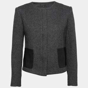 Theory Charcoal Grey Wool Leather Pocket Detail Hilde Jacket M