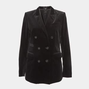 Pre Owned Theory Black Velvet Double Breasted Blazer L