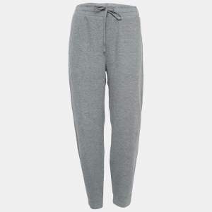 Pre Owned Theory Grey Pima Organic Cotton Rib Knit Trackpants L