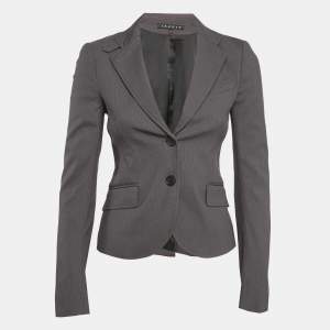 Theory Grey Stripe Patterned Cotton Blend Blazer XS 