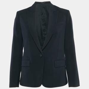 Theory Black Navy Blue Wool Single Breasted Blazer S