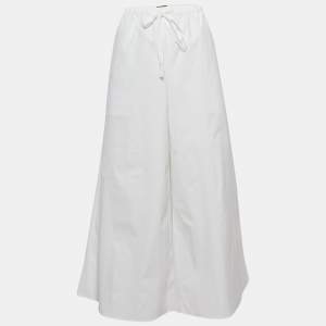 Theory White Cotton Drawstring Wide-Leg Trousers M