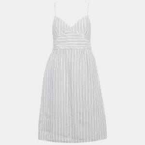 Theory White Striped Linen Midi Dress M