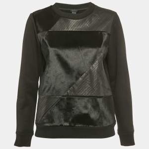 Pre Owned سويتَشِرْت نَظَرِية جلد وأسود قطن صغير