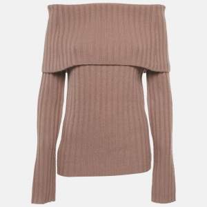 مملوكة مسبقًا Theory Pink Rib Knit Off-Shoulder Sweater M