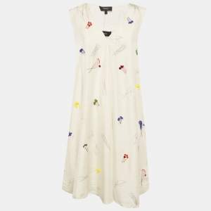 Pre Owned Theory Cream Abstract Print Embroidered A-Line Dress S