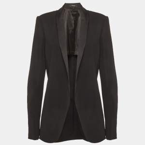Pre Owned Theory Black Crepe Open Front Fluid Shawl Blazer M