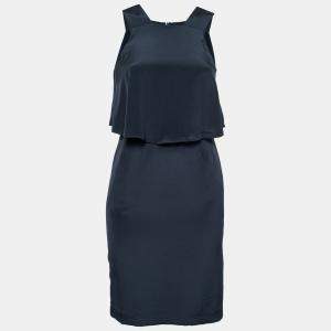 Theory Uniform Blue Silk Ruffled Overlay Landale B Dress XS