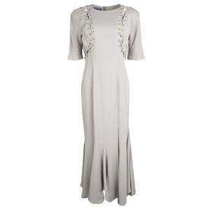 Thierry Mugler Vintage Beige Cutout Detail Flared Bottom Maxi Dress L