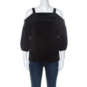Tibi Black Silk Cut Out Shoulder Tunic Top XS