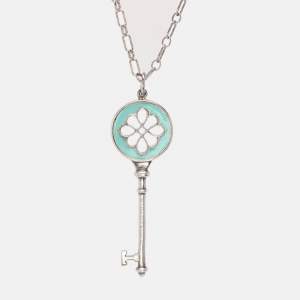 Tiffany & Co. Knot Key Enamel Silver Pendant Oval Chain Link Necklace 