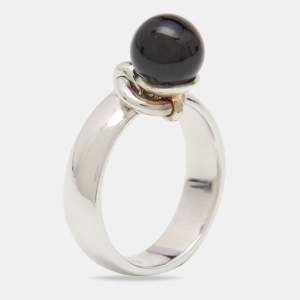 Tiffany & Co. Door Knocker Onyx Sterling Silver Ring Size 56