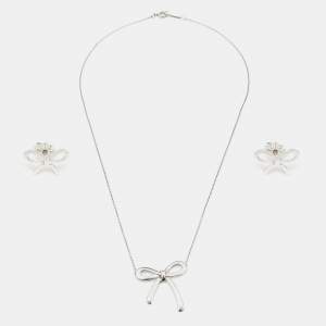 Tiffany & Co. Bow Sterling Silver Pendant Necklace And Earrings