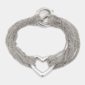 Tiffany & Co. Open Heart Sterling Silver 925 Multistrand Toggle Bracelet