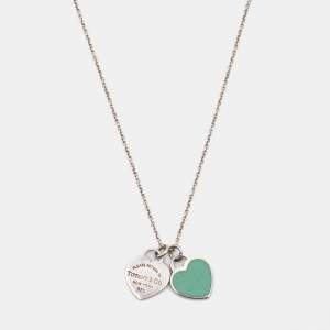 مملوكة مسبقًا Tiffany & Co. Return To Tiffany Double Heart Tag Enamel Sterling Silver Pendant Necklace